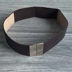 Vintage Ann Taylor Brown Elastic Wide Waist Belt w/ Silver Buckle